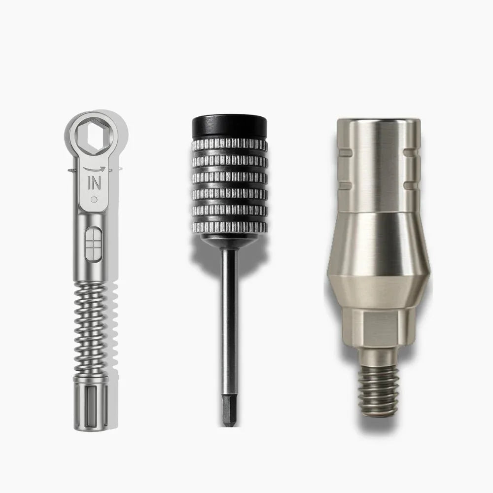 Dental Implant Torque Wrench 10 - 50 Ncm With 2 Hex Drivers 1.25mm and 15 Dental Straight Abutments - Spiral Implant