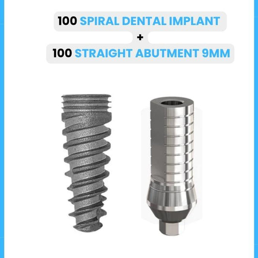100 Spiral Dental Implant + 100 Straight Abutment 9mm - Spiral Implant