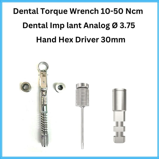 Dental Implant Torque Wrench 10-50 Ncm With 10 Dental Implant Analog 2.42 and 2 Hand Hex Driver 30mm - Spiral Implant